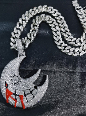 嘻哈满钻月亮吊坠古巴项链男夸张rapper街头潮人饰品hiphop项坠