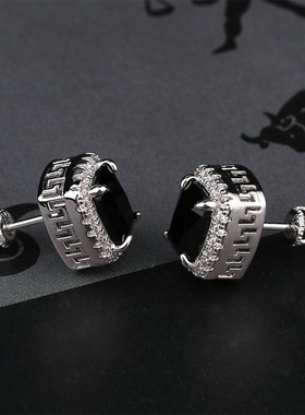 嘻哈镶钻耳钉欧美hiphop满钻红蓝宝石彩色合金银色耳饰个性耳环潮