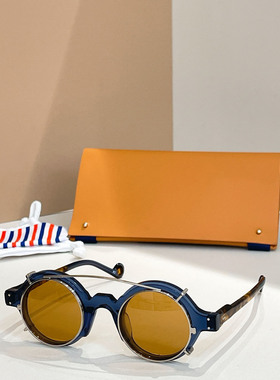 jpj 复古圆形框光学板材近视眼镜框带夹片两用太阳眼镜男女款墨镜