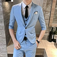 Xuân 2019 nam mới bảy điểm tay áo nhỏ phù hợp với áo ba lỗ phiên bản Hàn Quốc của bộ đồ liền thân màu rắn phù hợp với trang phục - Suit phù hợp quần âu