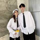 情侣长袖衬衫宽松19秋装新品纯色宽大衬衣男女休闲薄外套白色寸衫，男装衬衫，星座716A-1（原星座815）