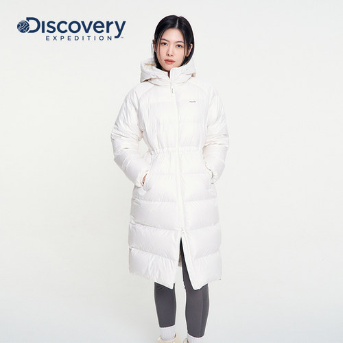Discovery探索冬户外长款90鹅绒700蓬保暖加厚连帽防寒羽绒服女