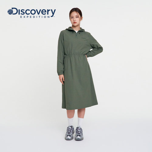 Discovery探索山系户外连衣裙露营休闲收腰抽绳连帽长裙女春秋