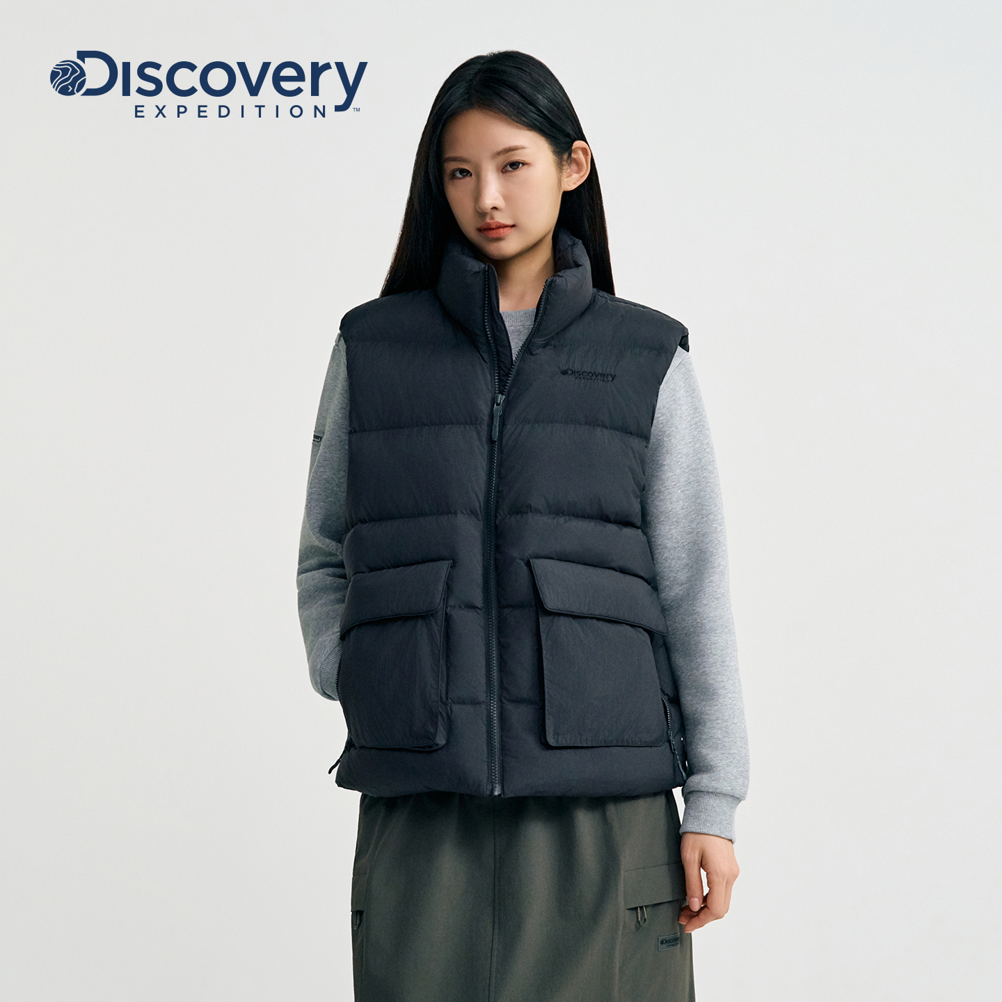 Discovery探索户外工装羽绒马甲立领保暖马夹男女情侣25冬新品