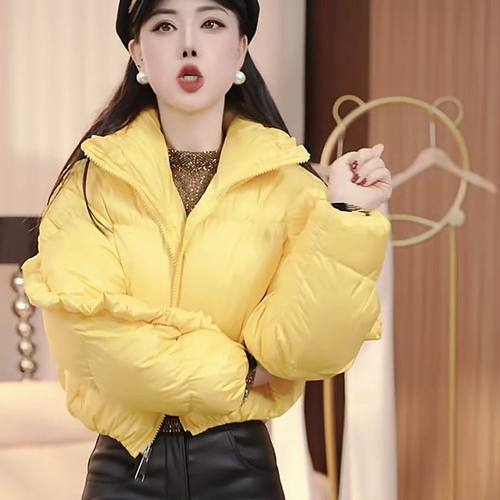 冬季立领短款保暖棉服外套+加绒皮裤两件套女百搭洋气棉衣外套潮