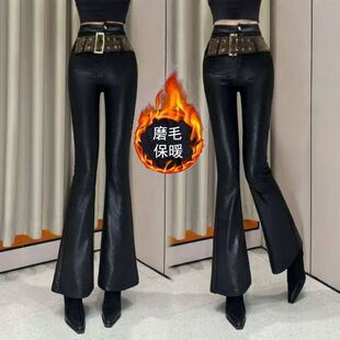 【修腿神裤】正品发货轻奢高档镶钻腰带加绒喇叭裤休闲裤皮裤百搭