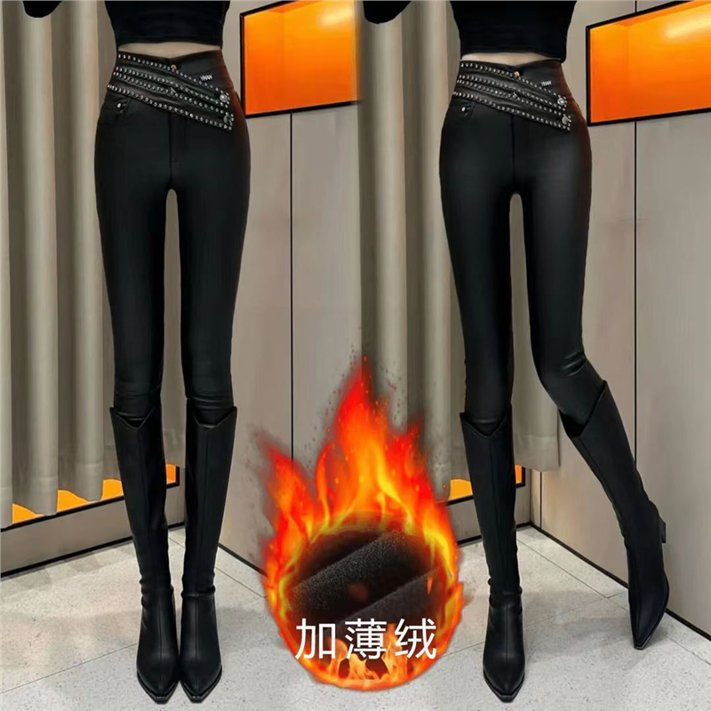秋冬新款高腰显瘦修身弹力紧身百搭加绒小脚铅笔裤时尚高端皮裤女