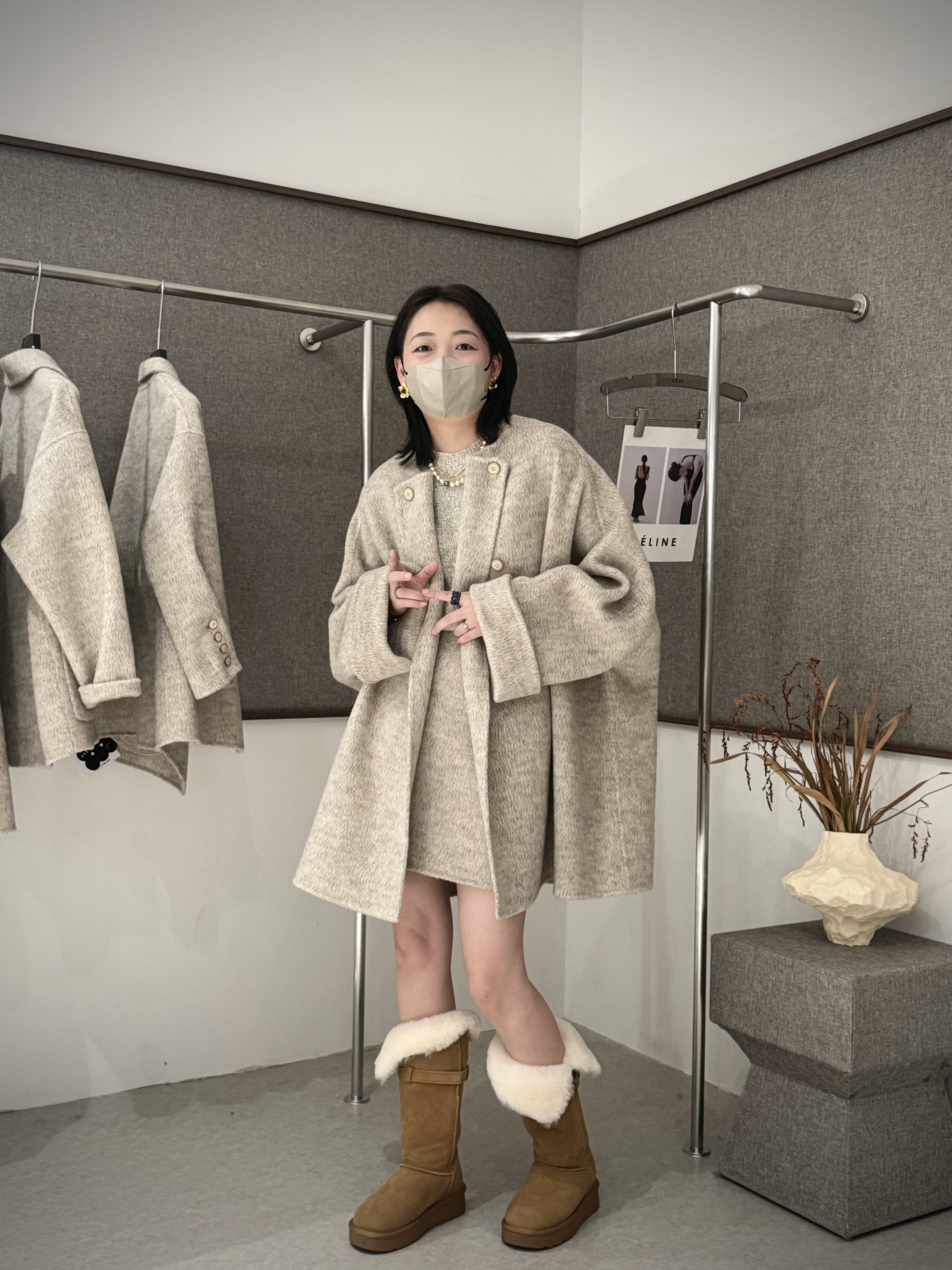 2025秋冬新款韩版宽松慵懒风立领双面羊毛大衣女中长款外套