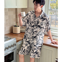 0179夏季男棉綢睡衣薄款短袖綿綢套裝大碼可外穿家居服2025新款