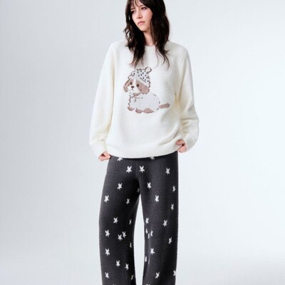 秋冬新款可爱卡通半边绒睡衣女网红爆款ins韩版家居服套装