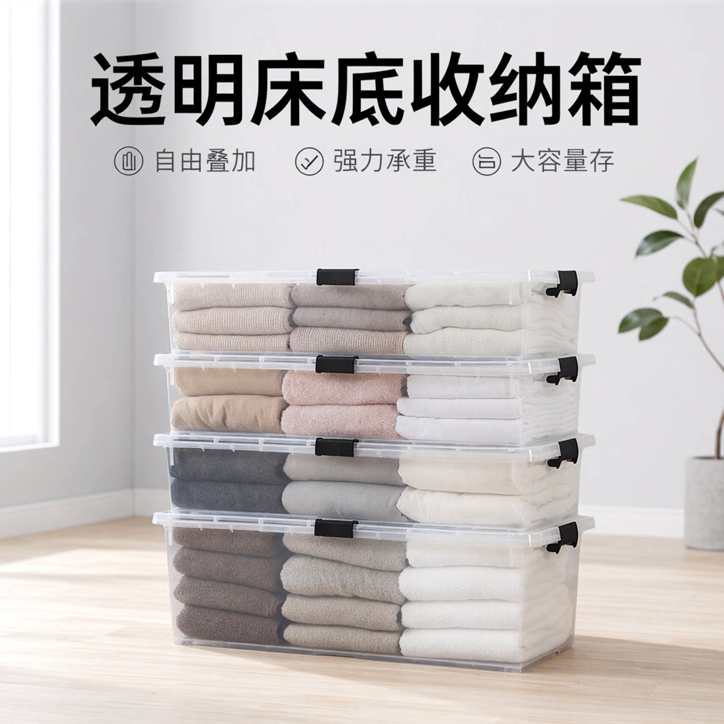 友耐80L透明床底收纳箱收纳箱