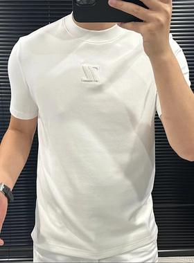 2024秋冬男士半袖圆领时尚简约压印休闲上衣百搭潮流男装短袖T恤