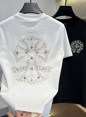 2025秋冬男士新款时尚圆领百搭刺绣轻奢T恤短袖休闲简约男装