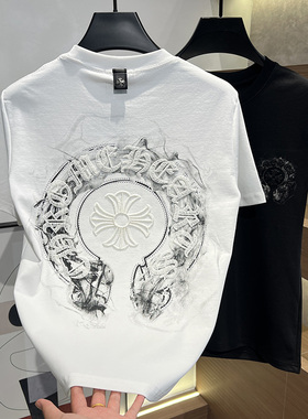 2025秋冬新款休闲百搭潮服印花轻奢男士简约圆领短袖时尚男装