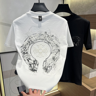 2025秋冬新款休闲百搭潮服印花轻奢男士简约圆领短袖时尚男装