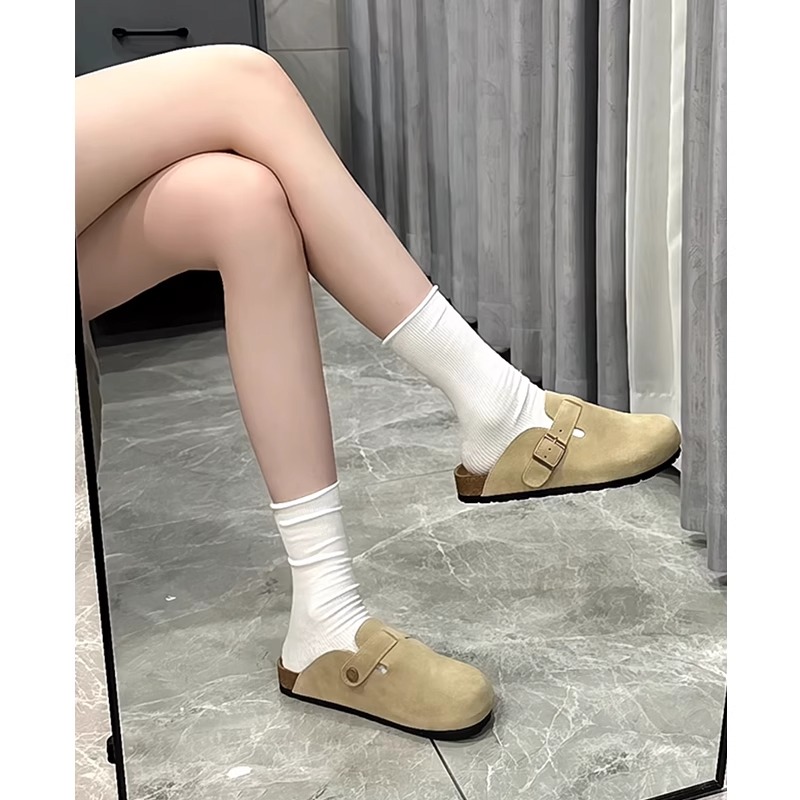 男女同款真皮勃肯鞋包头拖鞋女夏外穿平底软木半拖鞋钓鱼博肯鞋
