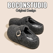 增高5cm格雷系灰色加绒勃肯鞋 女外穿 厚底半拖鞋 女秋冬毛毛鞋 棉鞋