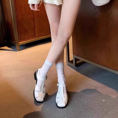包头凉鞋女方头粗跟罗马凉鞋