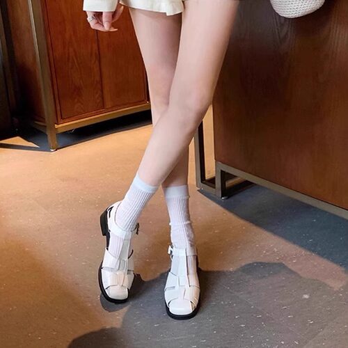 包头凉鞋女方头粗跟罗马凉鞋