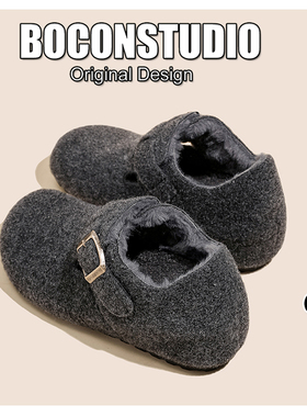 内增高6cm~格雷系加绒勃肯鞋女2025新款冬季保暖毛毛棉鞋厚底单鞋