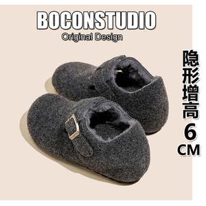 内增高6cm~格雷系加绒勃肯鞋女2025新款冬季保暖毛毛棉鞋厚底单鞋