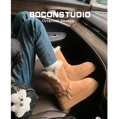 加绒雪地靴女厚底长筒毛毛鞋女