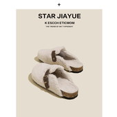 勃肯鞋 一脚蹬包头半拖棉拖复古厚底博肯鞋 加绒毛毛拖鞋 女外穿冬季