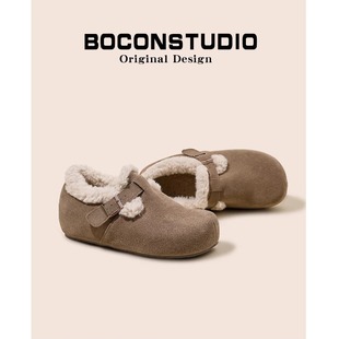 真皮版～内增高勃肯鞋女加绒毛毛2025新款冬季保暖雪地棉鞋雪地靴