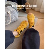 内增高百搭运动休闲鞋 王一博同款 复古春季 女真皮阿甘鞋 黄色德训鞋