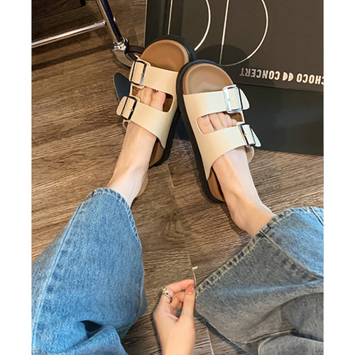 全牛皮勃肯鞋女夏外穿博肯凉拖鞋