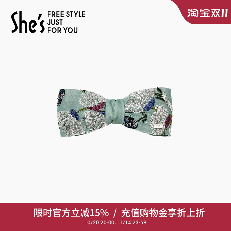 she’s刺绣蝴蝶结发夹横夹