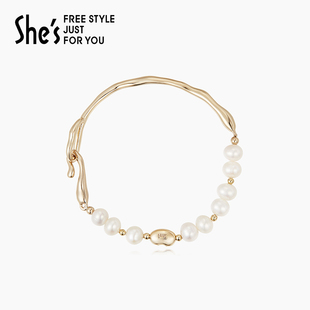 shes茜子轻简淡水珍珠拼接金属扣手链女手饰手串 七七酱直播间