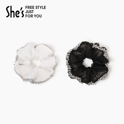 shes茜子高级感璀璨轻薄网纱晶莹闪亮大肠圈发绳女马尾发圈