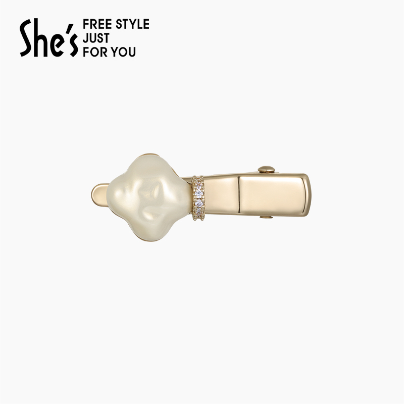 shes茜子轻奢时尚四叶草珍珠捏夹