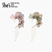 shes陌上花开轻奢原创浪漫立体刺绣花朵左耳耳挂小众高级感耳饰