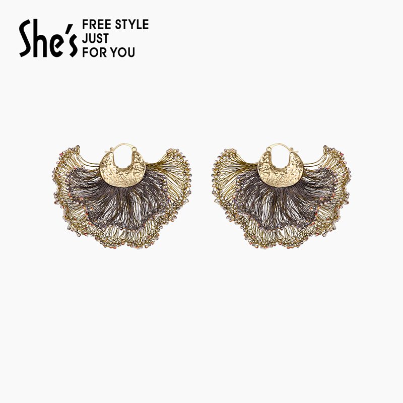 Veryshes意境东方万物有灵轻奢原创手工编织鱼尾耳环设计感耳饰品