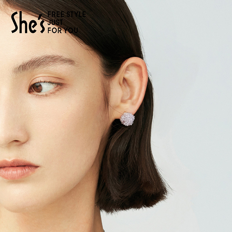 shes茜子耀我宣言小绣球璀璨工艺水晶耳钉高级感耳环小众设计耳饰