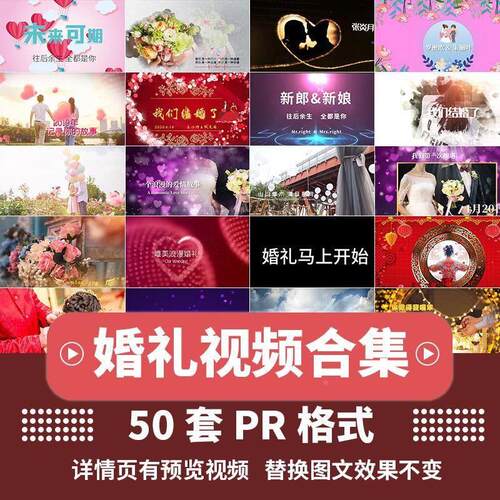 婚礼MV模板PR快剪结婚浪漫唯美婚庆片头开场婚宴视频素材文件资料