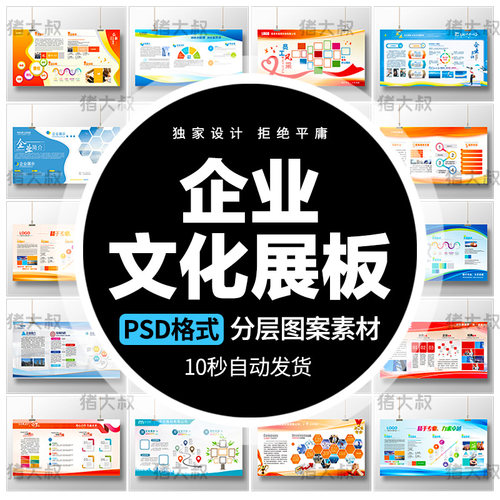 企业文化墙公司形象简介宣传栏简约大气商务展板海报模板psd素材