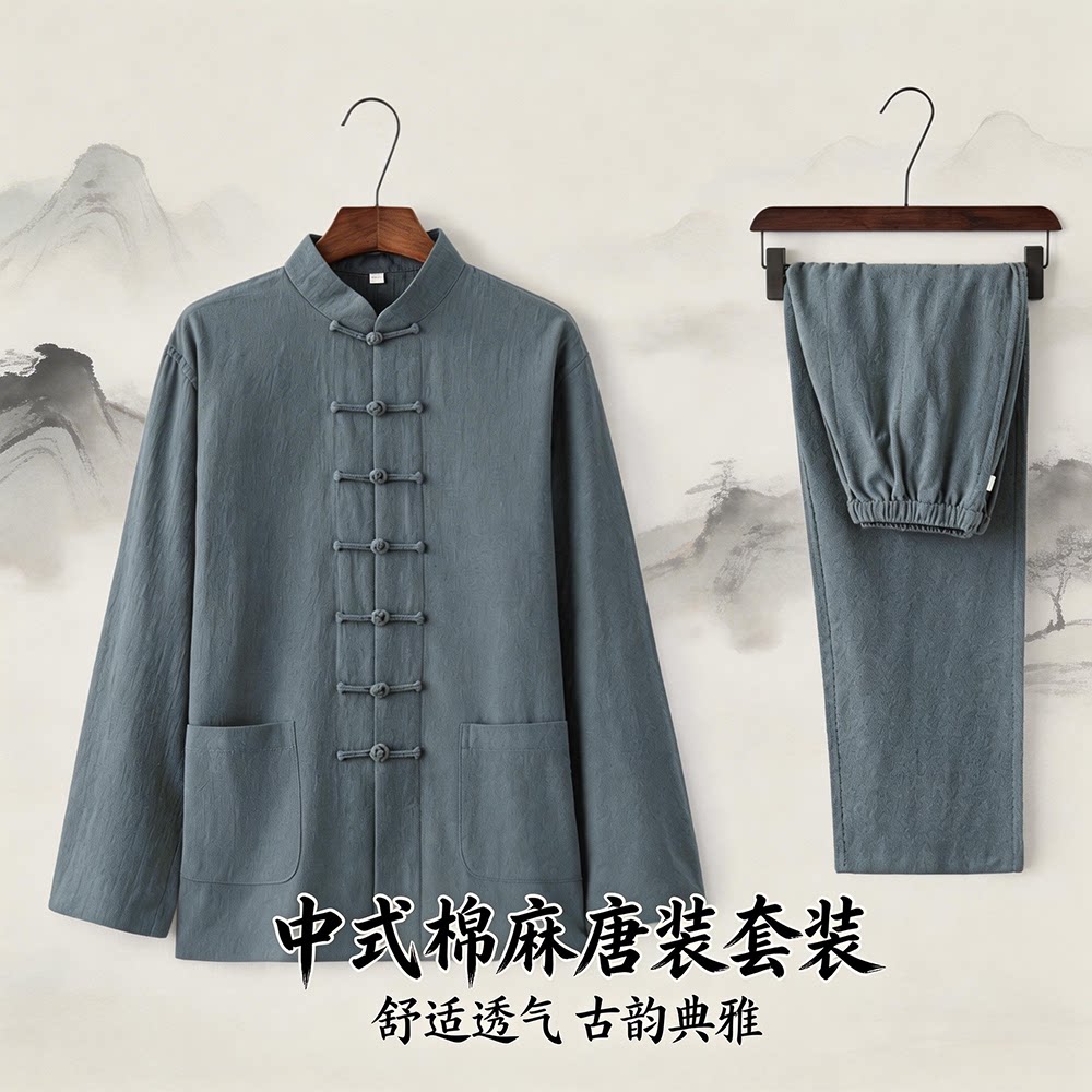 男式青年亚麻春秋汉服民族风唐装
