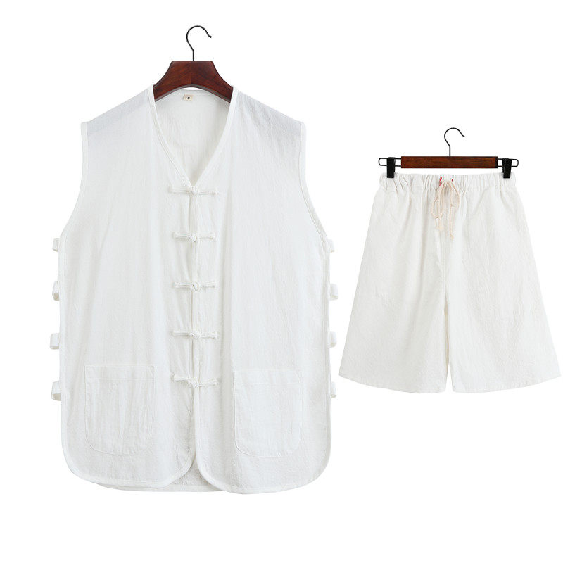 COTTON AND LINEN TANG SUIT MENS MIDDLE-AGED AND ELDERLY VESTS CHINESE STYLE COSTUME SUIT RETRO MENS VEST JACKETS SUMMER HANFU MEN