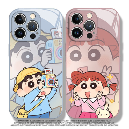 适用oppofindx9手机壳reno15春游小新妮妮x8s新款玻璃14pro情侣一对13男女7ultra小众高级感12卡通11/10可爱6