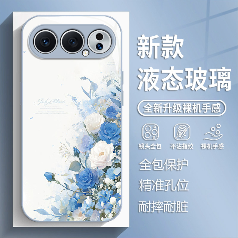 适用荣耀500手机壳magic8pro油画蓝色玫瑰WIN RT新款玻璃400高端300奢华200小众x70艺术100女7/90gt/80/60/50