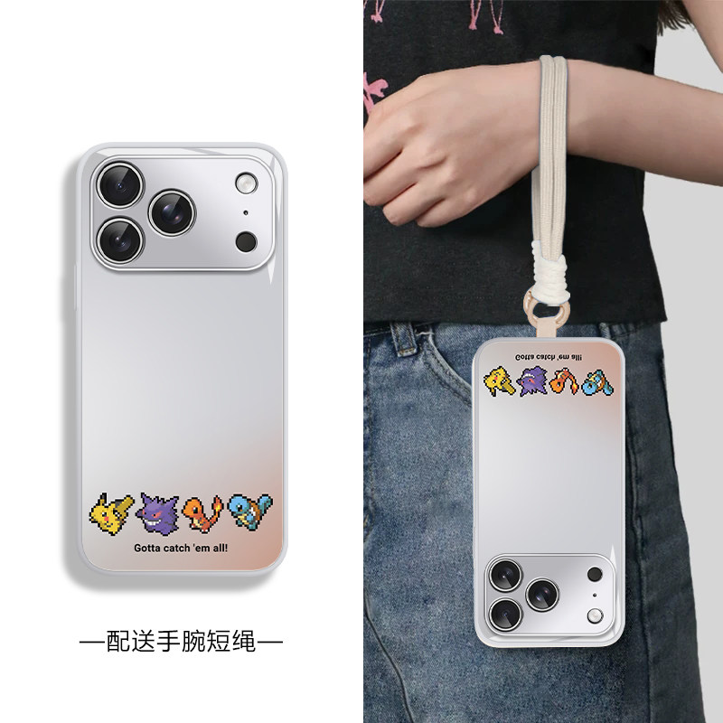 复古像素风宝可梦适用于iPhone18promax手机壳苹果17新款18pro液态玻璃15带挂绳14小众高级感13防摔air保护套