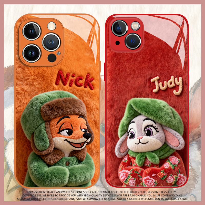 毛绒大花布尼克朱迪手机壳