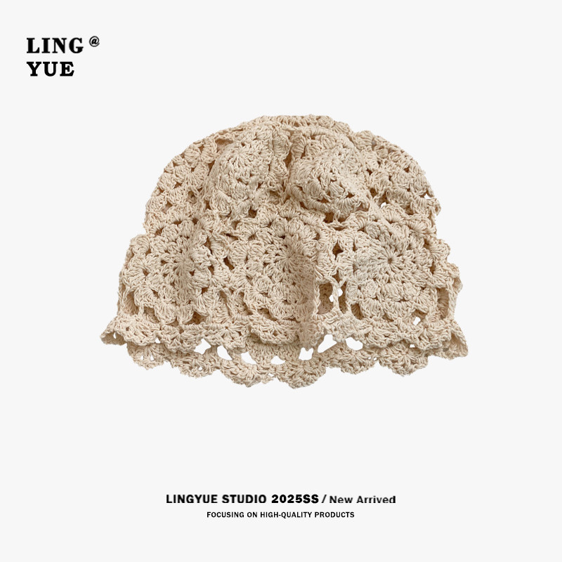 手工钩花镂空包头帽子女春夏季薄款文艺复古街头套头帽波西米亚风
