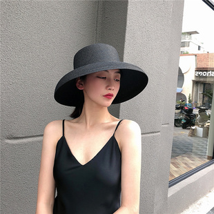復古赫本風彎檐草帽女加大夏遮陽防曬海邊沙灘帽優雅出游太陽帽子