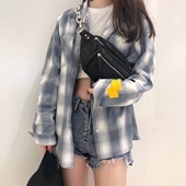 情侣oversize长袖 THINGy潮牌纯棉格子格纹衬衫 BF风宽松男女同款