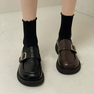 子女2023年春季 部落单鞋 粗跟防滑英伦风两穿乐福鞋 新款 时尚 小皮鞋