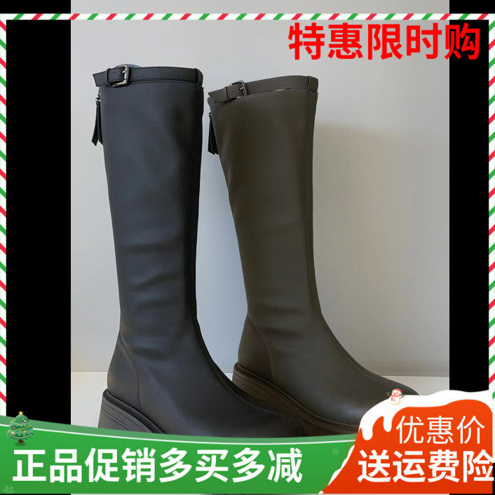 香香莉靴子女秋冬新款方跟小腿围33中跟后拉链靴子长筒靴M23521